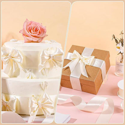 Ivory Satin Ribbon 1 1/2 Inch 60 Yards Cream Ribbon for Wedding Gift Wrapping Hair Bows Crafts Home Decor Flower Bouquet Christmas Decorations