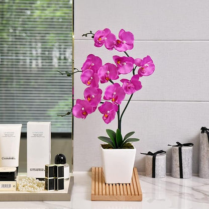 15" Tall Artificial Silk Phalaenopsis Orchid Flower Plant Pot Arrangements (Dark Blue-Purple)