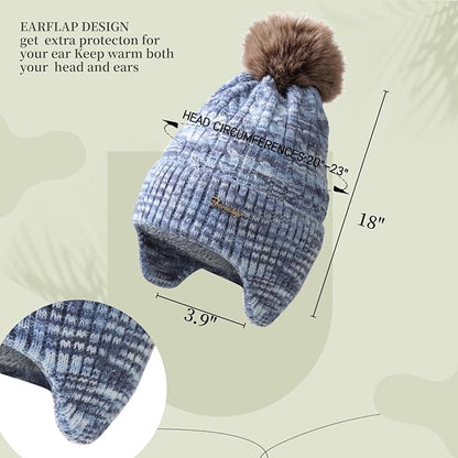 FENELY Women's Knitted Warm Beanie Winter Hat, Warm Chunky Snow Hat with Pompom