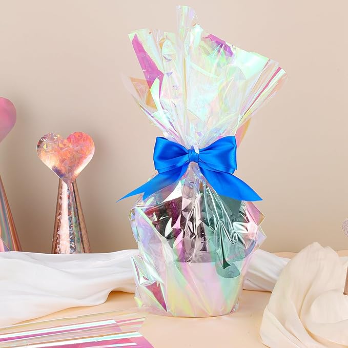 woric 82 Ft X 17 In Cellophane Wrap for Gift Baskets Christmas Iridescent Cellophane Wrap Roll Gift Basket Wrapping Plastic for Gifts Basket Treats Party Favor Birthday Wedding Crafts