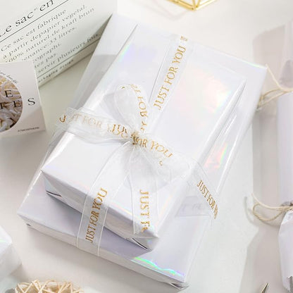 Merture Solid Color Wrapping Paper Roll - 17 Inches X 32.8 Feet(46.5 sq.ft.) - 1 Roll, Metallic White Wrapping Paper for Wedding, Birthday, Party, Holiday, Congrats, Shower