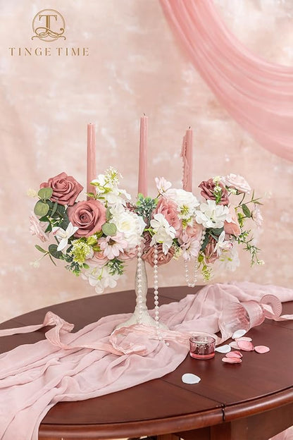 TINGE TIME Artificial Flowers Dusty Rose & Cream Flower Combo for DIY Wedding Bouquets Table Centerpieces Arrangements Party Baby Shower Home Spring Decorations