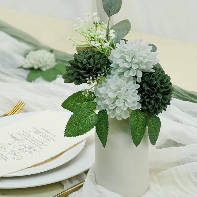 Artificial Flowers, 100pcs Realistic Artificial Rose for DIY Wedding Bouquets Centerpieces Arrangements, Hunter Green and Mint Green Dahlia Flowers with Stem for Bridal Shower Party Home