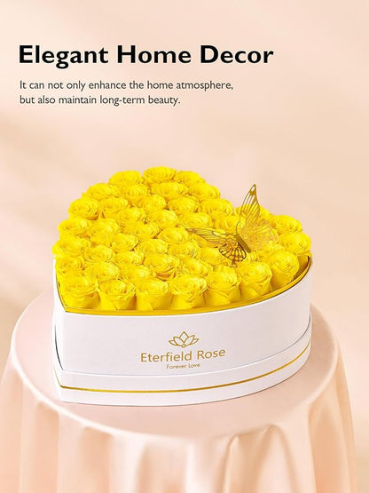 Eterfield 47 Forever Flowers in Heart Shape Box, Preserved Roses That Last a Year Preserved Flowers Birthday Gifts for Her Mom Women Wife Anniversary Valentines Day Mothers Day Christmas, Yellow