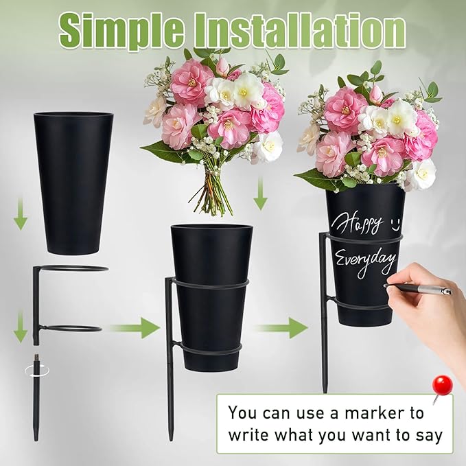 Metal Cemetery Vases Flower Holder with Spikes Memorial vases for Grave Vase Decorations for Cemetery Vase Flower Holder for Memorial Grave Lawn Yard Funeral Headstone Decor with Freely DIY (2)