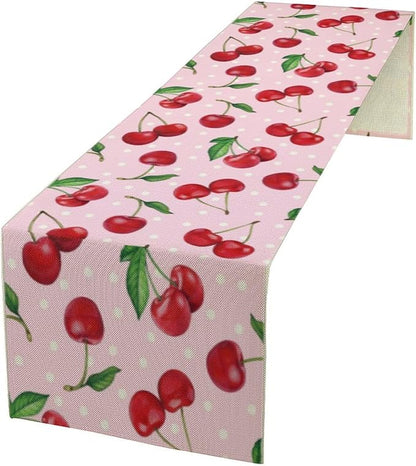 Red Cherry Table Runner,Spring Summer Fruit Tropical Birthday Party Decorations Dining Room Home Kitchen Table Decor 13 x 36Inch