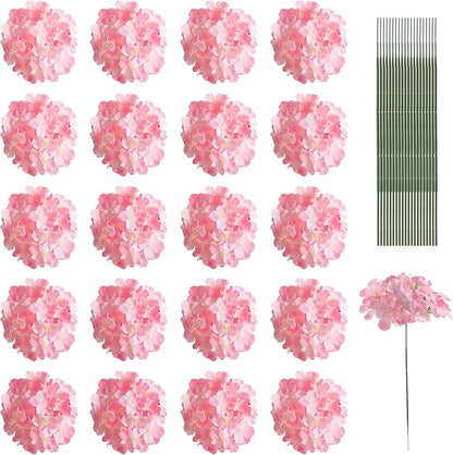 Veryhome 20Pcs Pink Hydrangea Artificial Flowers, Faux Hydrangea Flowers, Silk Flowers Heads with Stems, Fake Hydrangeas for Home Decor Wedding Party Centerpieces DIY Floral Arrangements