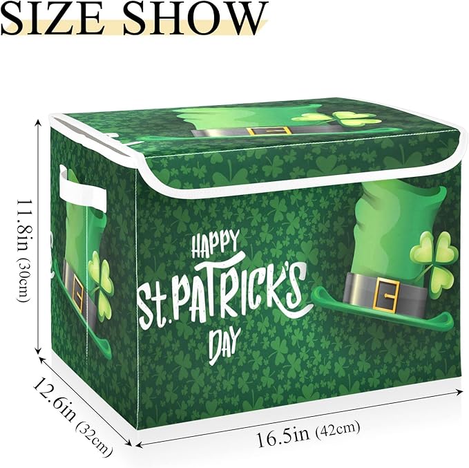 senya St. Patrick's Day Storage Baskets Collapsible Storage Bins with Lids, Saint Patrick's Day and Green Hat on Shamrock Storage Boxes Clothes Baskets for Organizing
