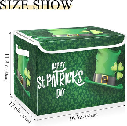senya St. Patrick's Day Storage Baskets Collapsible Storage Bins with Lids, Saint Patrick's Day and Green Hat on Shamrock Storage Boxes Clothes Baskets for Organizing