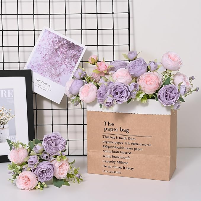 MARTINE MALL 4 Packs Peonies Artificial Flowers, Pinkish-Purple Artificial Peonies, Silk Peonies Flowers Fake Peonies Artificial Flowers Peonies Bouquet for Centerpiece Table Wedding Party Home Decor
