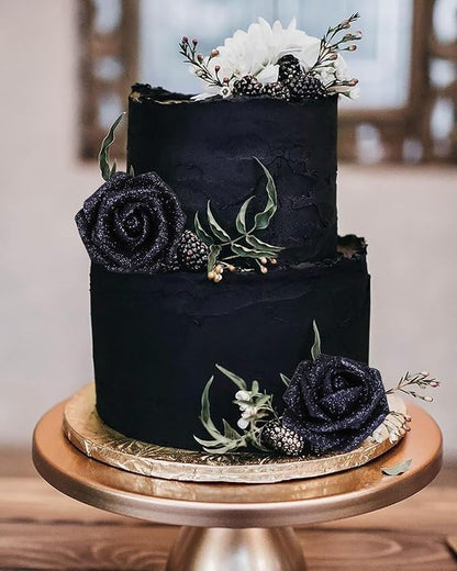 Glitter Roses 30pcs 2.56" Artificial Grey Black Roses with Stems for Baby Shower Decorations