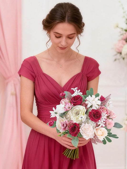 Artificial Flowers Combo Box Set White Pink Fake Roses Silk Flowers with Stems for DIY Wedding Bridal Bouquets,Floral Arrangement,Table Centerpieces,Baby Shower,Home Decorations