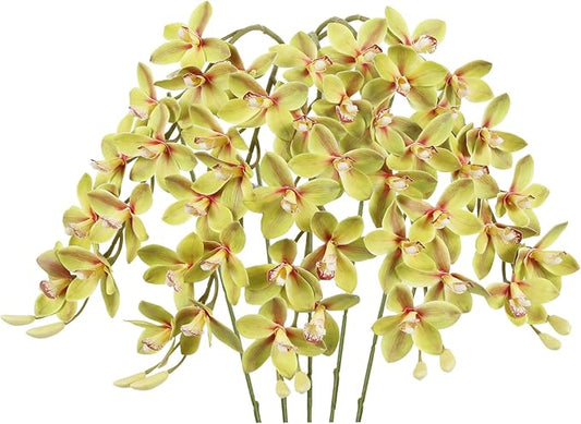 IPOPU 5 Pcs Real Touch Orchids Flowers Green Latex Artificial Orchid Stems for Wedding Party DIY Bridal Bouquet Table Centerpiece Arrangement Office Home Decor