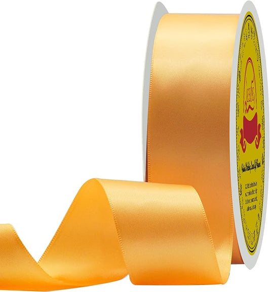 Double Face Light Orange Satin Ribbon 1-1/2 inch X 50 Yards Polyester Light Orange Ribbon for Gift Wrapping Very Suitable for Weddings Party Hair Bow Invitation Decorations and More