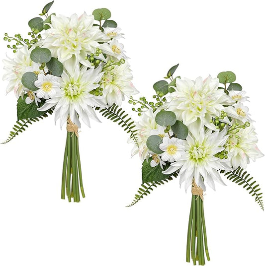Dahlia Artificial Flowers 18PCS Fake White Flowers Realistic Dahlia Daisies Silk Flower Arrangements Faux Flowers for Vase Floral Centerpiece Arrangements Wedding DIY Bridal Bouquet Party Home Decor