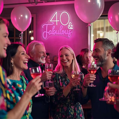40&Fabulous LED Neon Light Sign forty Years Old Birthday Party Wall Decor Sign Gifts Bedroom Sign for Women Men Backdrop Happy 40th Birthday Party Favor