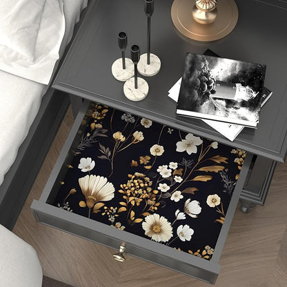 Dark Floral Peel and Stick Wallpaper Vintage Flower Contact Paper Vinyl Waterproof Self Adhesive Removable Retro Decor Black gold Botanical Wall Paper for Bedroom Walls Bookcase Drawers 17.5" x 118"