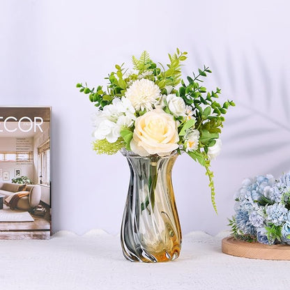 Amber Glass Vase Home Decor, Hand Blown Glass Vases Wide Mouth for Pampas Grass and Flower Decorative, Modern Minimalism Art Murano Clear Glass Vase, Coffee Table, Office Centerpiece