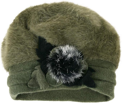 VECRY Lady French Beret 100% Wool Beret Floral Dress Beanie Winter Hat