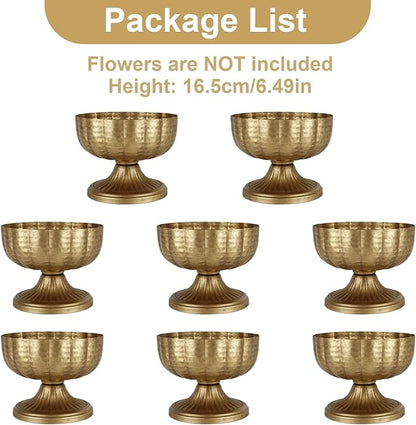 Retro Gold Vases for Centerpieces Set of 8 Brass Metal Vases for Flowers Decorative Pedestal Bowl for Table Centerpieces Floral Arrangments on Housewarming Wedding Party