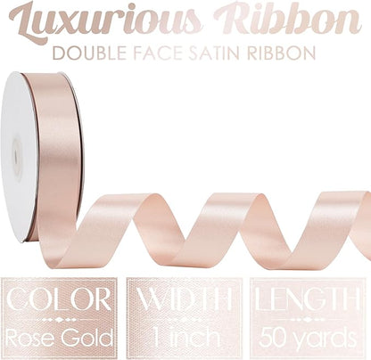 MEEDEE Rose Gold Ribbon 1 Inch Rose Gold Satin Ribbon Lux Double Faced Satin Ribbons by 50 Yards Polyester Wrapping Ribbons for Crafts, Wedding, Flower Bouquet, Holiday Decorating