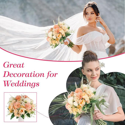 12 Bundles Peonies Artificial Flowers Silk Flowers Fake Peony Bouquet Faux Peonies Flowers Bulk for Wedding Decor Centerpiece Table Decorations (Orange White)