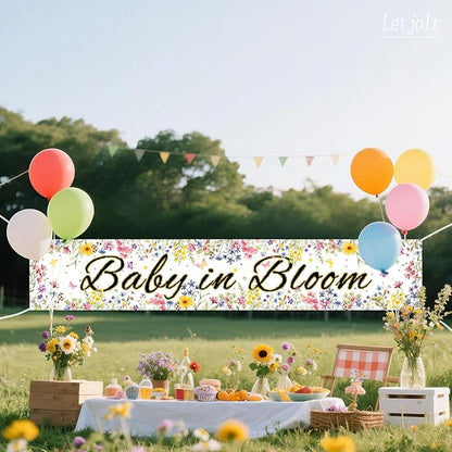 Letjolt Baby in Bloom Baby Shower Banner Wildflower Decorations Floral Theme Girls Party Decor for Nursery Newborn Celebration Backdrop 6Ft