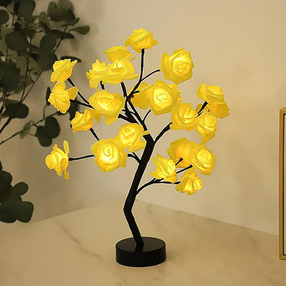 Drawelry Rose Flower Tree Lamp - LED Rose Tree Table Lamp USB/Battery Powered Artificial Bonsai Flower Night Light for Bedroom Living Room Party Wedding Birthday Decor (Yellow)