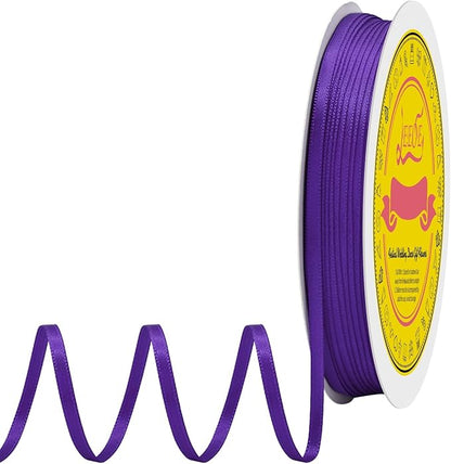Double Face Purple Satin Thin Ribbon 1/8 inch X 100 Yards Polyester Purple Ribbon for Gift Wrapping Very Suitable for Weddings Party Hair Bow Invitation Decorations and More