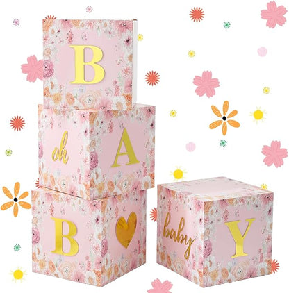 Wildflower Party Boxes, Baby in Bloom Boxes with Letters for Baby Shower Floral Wildflower Birthday Party Decorations Supplies Favors.(4PCS)