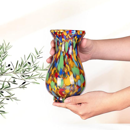 KAMMAK Colored Glass Vase, Beautiful Hand Blown Decorative Vase, Modern Art Vase for Flower Mantle Dining Table Centerpiece, Entryway Living Room Wedding Decoration, FH017