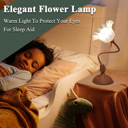 Flower Table Lamp, 3 Level Brightness Vintage Flower Reading Light with E26 Bulb, Cute Desk Lamp Bedside Lamps Lily Lamps for Nightstands Living Room Bedroom Ambient Lighting Home Decor
