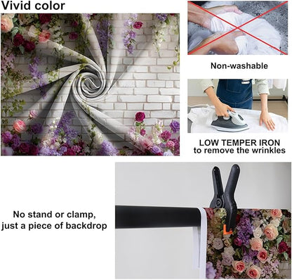 Baocicco Flower Brick Wall Backdrop 9x6ft Rose Flowers Photography Backdrops Baby Shower Bridal Shower Party Decorations Kids Adults Portraits Birthday Wedding Banner Supplies Props Video Studio