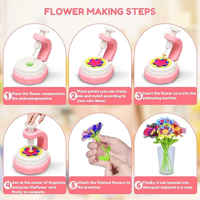 Arts Crafts For Kids Ages 4-8：5 6 7 8 9 10 year old Girl Birthday Gift Ideas,christmas stocking stuffers Creative Craft Diy Fabric Flower Bouquets Toys age 8-13,Flower Press Kit Educational Toys
