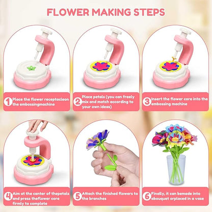Arts Crafts For Kids Ages 4-8：5 6 7 8 9 10 year old Girl Birthday Gift Ideas,christmas stocking stuffers Creative Craft Diy Fabric Flower Bouquets Toys age 8-13,Flower Press Kit Educational Toys