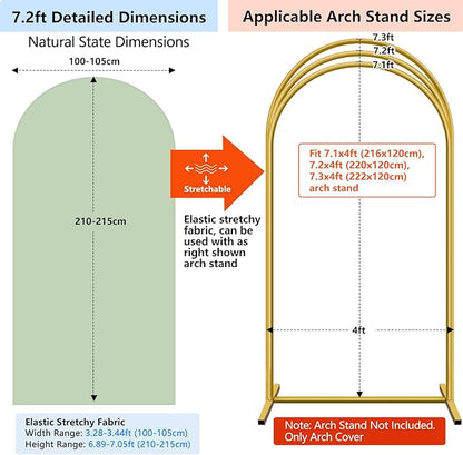 HEMMOTOP Green Arch Cover, 7.2 ft Spandex Wedding Balloon Arch Covers Stretchy Backdrop, Round Top Photo Stand Cover for Birthday, Baby Shower, Party, Reusable Double-Sided (Matcha Green, 7.2 ft)