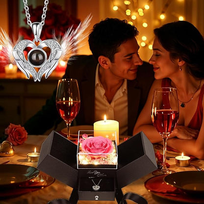 FIACO Gifts for Women Preserved Real Roses with I Love You Necklace Fresh Forever Flowers Birthday Gifts for Mom Grandma Wife Girlfriend on Anniversary Christmas Valentines Romantic Gift