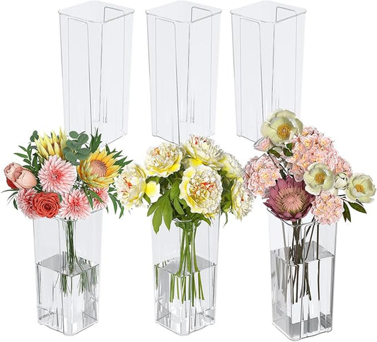 Pekky 6-Pack Clear Acrylic Flower Vases for Centerpieces, Tall Square Table Flowers Vase