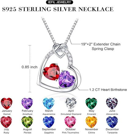 Iefil Christmas Gifts for Women Wife - 925 Sterling Silver Birthstone Necklace, Anniversary Birthday Gifts for Women, Birthstone Jewelry Gift for Wife Girlfriend Mom