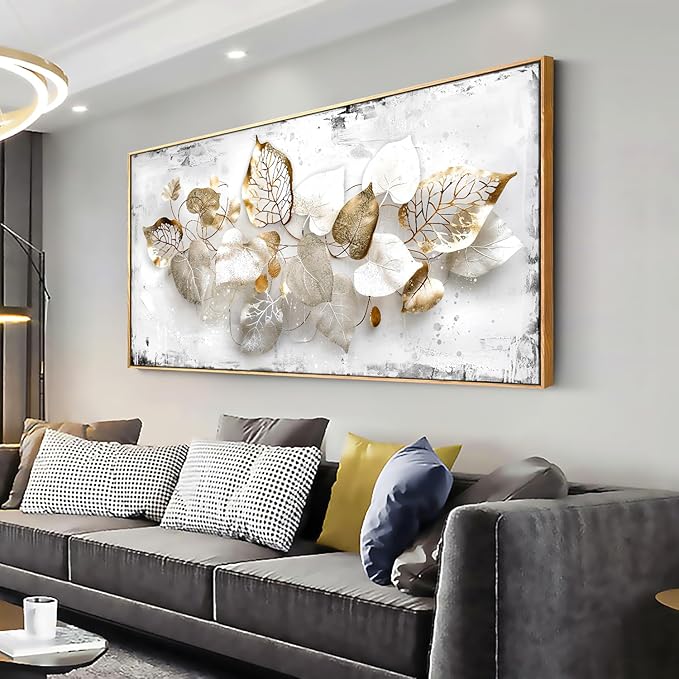 Wall Art Leaf Modern Botanical Artwork Canvas Painting for Living Room Bedroom Dining Room Home Office Decor 20"x40" with Framed