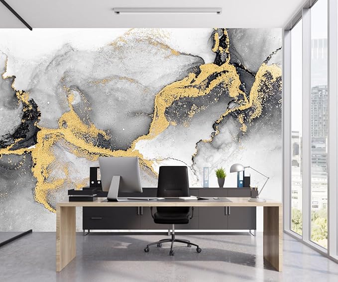 Black Gold Marble Wallpaper Peel and Stick for Living Room Office 137"x100"