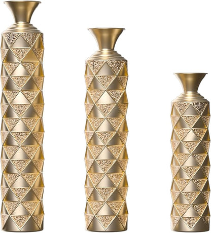 Floor Vases, Tall Home Decor Metal Vase Set of 3 Large Glazed Decorative Vases for Wedding Decor, Elegant Modern Flower Holder for Living Room, Entryway, Hallway, Dining Room
