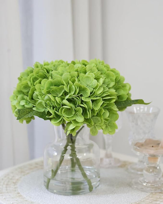 Lifelike Artificial Hydrangea Arrangement in Decorative Vase - Real Touch Fake Flowers for Home, Office, Bathroom or Water Bar Decor, Elegant Table Centerpiece (No Water Needed) (Green)