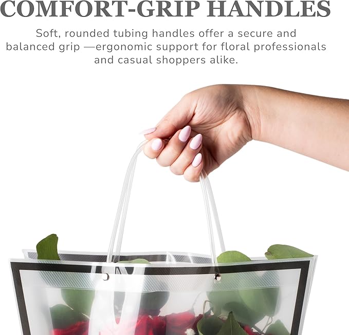14 Reusable Floral Vase Bag for Bouquets - Portable Flower Bouquet Bags with Ventilation Holes and Ergonomic Handles, Gift-Ready, Tuxedo Black