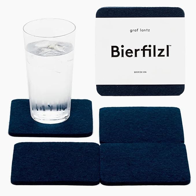 Graf Lantz - Bierfilzl Merino Wool Square Coasters Set of 4 - Marine (4"x4"x5mm) - Absorbs 30% of Weight - Natural German Wool - Heat Resistant, Sustainable, Reusable - Home Decor, Coffee Table Decor