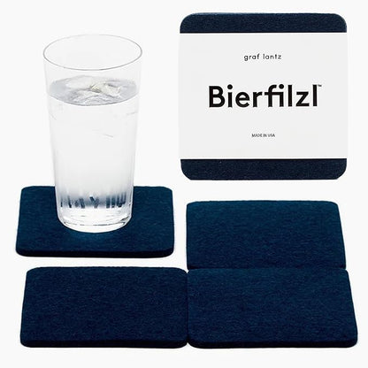 Graf Lantz - Bierfilzl Merino Wool Square Coasters Set of 4 - Marine (4"x4"x5mm) - Absorbs 30% of Weight - Natural German Wool - Heat Resistant, Sustainable, Reusable - Home Decor, Coffee Table Decor