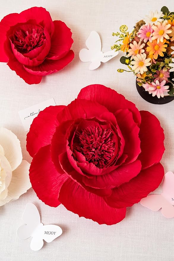 6 pcs 3D Paper Flower Decoration for Party, Wedding Decoration, Background Wall, Nursery Room Decoration, Bridal Shower, Baby Shower (Red,Set/6)