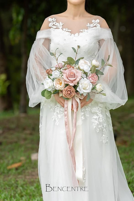 10 Inch Dusty Rose Bridal Bouquet,Wedding Bouquet,Bride Bouquets for Wedding Ceremony Anniversary, Party and French Rustic Vintage Wedding,Artificial Flowers…
