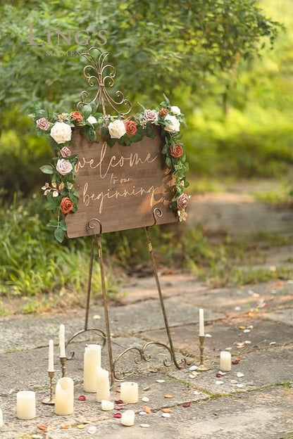 Ling's moment 5FT Terracotta Artificial Flower Garland Rust Rose Leaves Floral Garland Ivory Orange Arch Flowers Vine for Wedding Party Backdrop Decor Mantel Home Table Centerpieces Wall Decorations