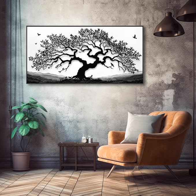 MooMel Wall Art Tree of Life White and Black Abstract Wall Art Canvas Painting for Living Room Bedroom Dining Room Home Office Decor Large Framed Ready to Hang 20"x40"